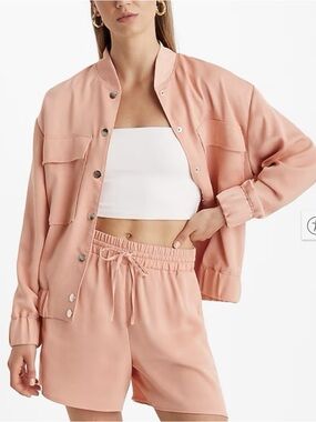 EXPRESS Peach Pink Satin Oversized Bomber Size M NWT